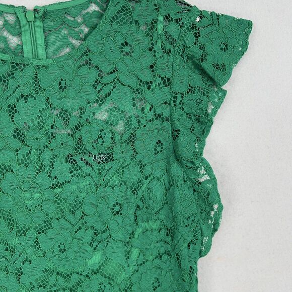 Ralph Lauren Dress Womens 14 Green Lace Flutter Sleeve Party Floral Romantic LRL - Picture 3 of 14